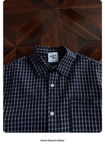 Camisa de Franela Personalizada para Hombre, Estilo Japonés Retro, con Bloques de Color, Transpirable, Bordada, con Cuello Camisero y un Solo Botón - Product Image 4