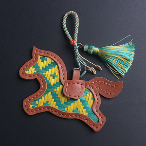 Handmade Pony Keychain Bamboo Leather Charm Cartoon Style Irregular Shape Red Green Color High Quality Bag Pendant - Product Image 4