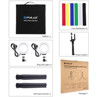 PULUZ Kit de boîte de tente pliable et Portable de 30cm avec éclairage annulaire pour Studio Photo et arrière-plans de 6 couleurs