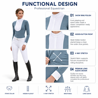 Premium Reitshirt für Damen mit Vorderfalten, Verdeckten Knöpfen, Stehkragen, Vierwege-Stretch und Langen Ärmeln