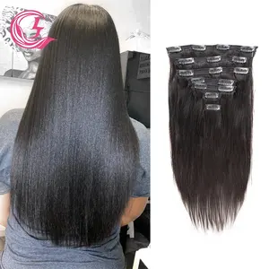 Groothandel 12A Grade Hoge Kwaliteit Dubbele Getrokken Raw Virgin Cuticle Straight Russische Clip In Hair Extensions Voor Zwarte Vrouwen