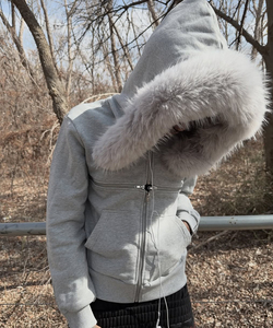 <span class=keywords><strong>Felpa</strong></span> con <span class=keywords><strong>Cappuccio</strong></span> e Doppia Cerniera in <span class=keywords><strong>Pelliccia</strong></span> Stile Vintage Personalizzata ODM&OEM - <span class=keywords><strong>Felpa</strong></span> Oversize Grigia con Zip per Uomo - Product Image 2