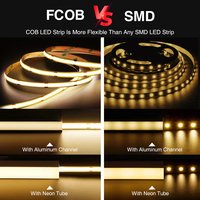 Bande LED Cob 528Leds/m 3000K-4500K-6500K Mono Couleur 12V 24V Lumière Flexible Uniforme 8mm Largeur PCB avec Corps en Cuivre