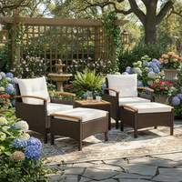 Ensemble de meubles de patio en rotin de haute qualité pour l'extérieur, chaises en osier avec repose-pieds, table d'appoint en bois d'acacia