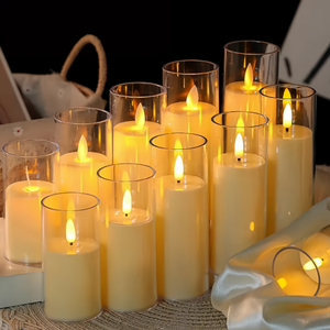 Bougie LED sans flamme 3D télécommandée dans un bocal en verre, blanc ivoire, lot de 5, nécessite des piles - Product Image 1