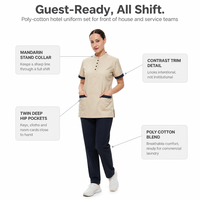 Ensemble uniforme de ménage d'hôtel à col mandarin en polycoton, tunique et pantalon à manches courtes pour femme de ménage, tenue de travail personnalisable avec logo pour le personnel hôtelier