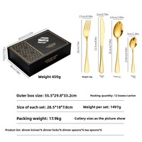 Ensemble de couverts plaqués or 24 pièces en acier inoxydable poli miroir, portable, best-seller, couteaux, fourchettes, cuillères, coffret cadeau