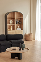 Minimalismus Modernismus Eiche-Sperrholz hell natürlich hellgrau nordisch Couchtisch Wohnzimmer runder Holz-Coffee-Tisch