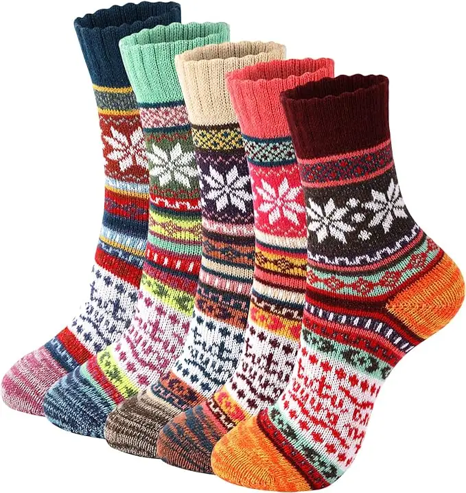 WUUyang ถุงเท้าขนสัตว์สำหรับผู้หญิงถุงเท้าถักหนาอบอุ่นวินเทจฤดูหนาว