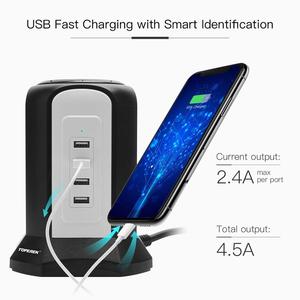 <strong>Extension</strong> <strong>Lead</strong> 9 Way Outlets 4 <strong>USB</strong> Ports Strip Vertical Table Tower <strong>Extension</strong> Wireless Charge Socket - Product Image 3