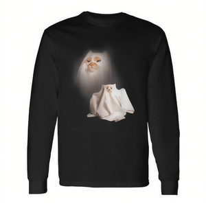 Camiseta de manga larga con diseño de gato fantasma de Halloween, estilo vintage espeluznante y divertido - Product Image 2
