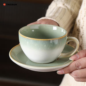 Tasses à espresso en céramique de 220 ml et 320 ml avec poignée à motif et soucoupe, idéales pour le thé de l'après-midi, vente en gros pour cadeaux en Arabie Saoudite - Product Image 2