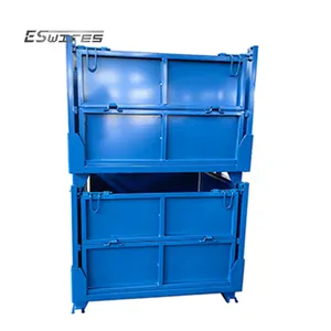 Powder coating auto spare parts storage heavy duty linkable stackable pallet box with half-open door