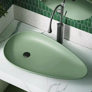 Lavabos de baño <span class=keywords><strong>Lavabo</strong></span> de cerámica de forma irregular de color <span class=keywords><strong>verde</strong></span> Lavabos de mano creativos personalizados - Product Image 1