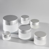 Pot de crème pour le visage en verre givré 10G 20G 30G 50G 70G 100G avec couvercle blanc, noir, argenté ou doré