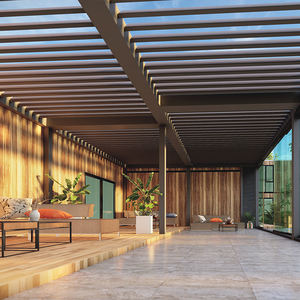 Pérgola de aluminio personalizada con control remoto, persianas eléctricas apilables a prueba de lluvia, <span class=keywords><strong>toldos</strong></span> de techo parasol para Villa, patio, terraza - Product Image 1