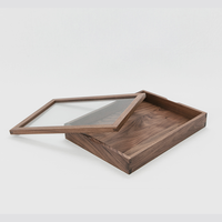 Boîte de présentation rectangulaire en noyer noir avec couvercle en verre, joint en queue de pie traditionnel, bois massif, artisanale, multifonctionnelle