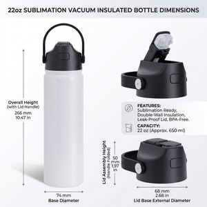 Custom logo 22oz Double Wall Wide Mouth Travel Tumbler Stainless Steel DIY Suablimation Blanks Water <b>Bottle</b> with Leak Proof Lid - Product Image 3