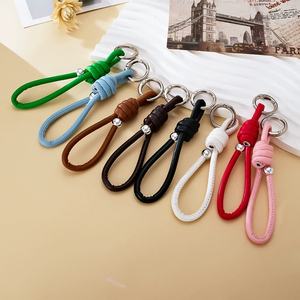 Simple Promotion Gift Low Price Silver Plated Metal Clasp Silver Bead Women <b>Bag</b> <b>Charm</b> Soft PU Leather Strap Braided Keychain - Product Image 1