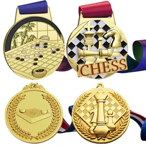3枚金属棋牌围棋比赛纪念金银铜3D奖牌套装现货