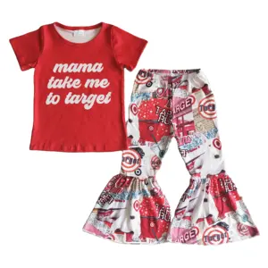 Boutique girls outfit set mama take me target red short shirt with bell bottom pants wholesale girls clothing sets RTS NO MOQ