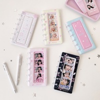 Binder Kartu PVC K-pop Girl Cartoon Star Mushroom Buckle Loose-leaf untuk Siswa, Koleksi Idol, Album Penyimpanan 4-grid Bentuk Strip Panjang