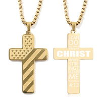 Collier pendentif croix chrétienne religieuse en acier inoxydable plaqué or avec chaîne à maillons pour enfants, femmes, hommes, unisexe, anniversaire
