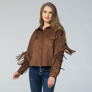 Yiwu Max Apparel Personnalisé En <span class=keywords><strong>Cuir</strong></span> Daim Frange Femmes Western Vêtements <span class=keywords><strong>Veste</strong></span> Shacket pour Femmes - Product Image 3