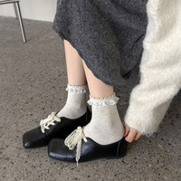 Chaussettes mi-mollet sans couture respirantes brodées avec nœud, style japonais, pour femmes, vente en gros, automne, avec dentelle, pour jeunes filles
