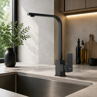 Keran Dapur Mixer Hitam Matte Pegangan Tunggal Model Persegi dengan Corong Tinggi SUS304 Baja Tahan Karat untuk Rumah dan Hotel