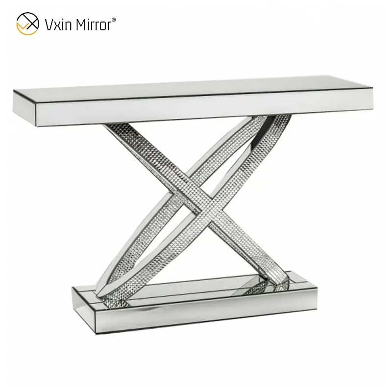 WXWF-128 Home Decor Crystal Silver Glass Furniture Mirrored Side Table