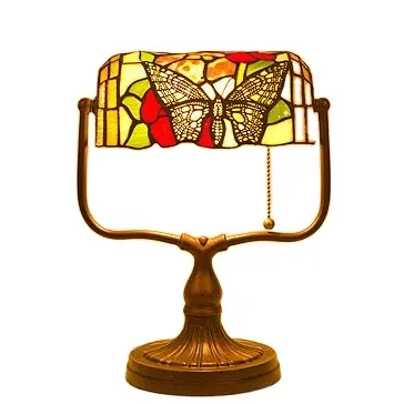 TF-1906 Home Goods Art Deco Bronze Butterfly tiffany stained glass wholesale banker table lamp