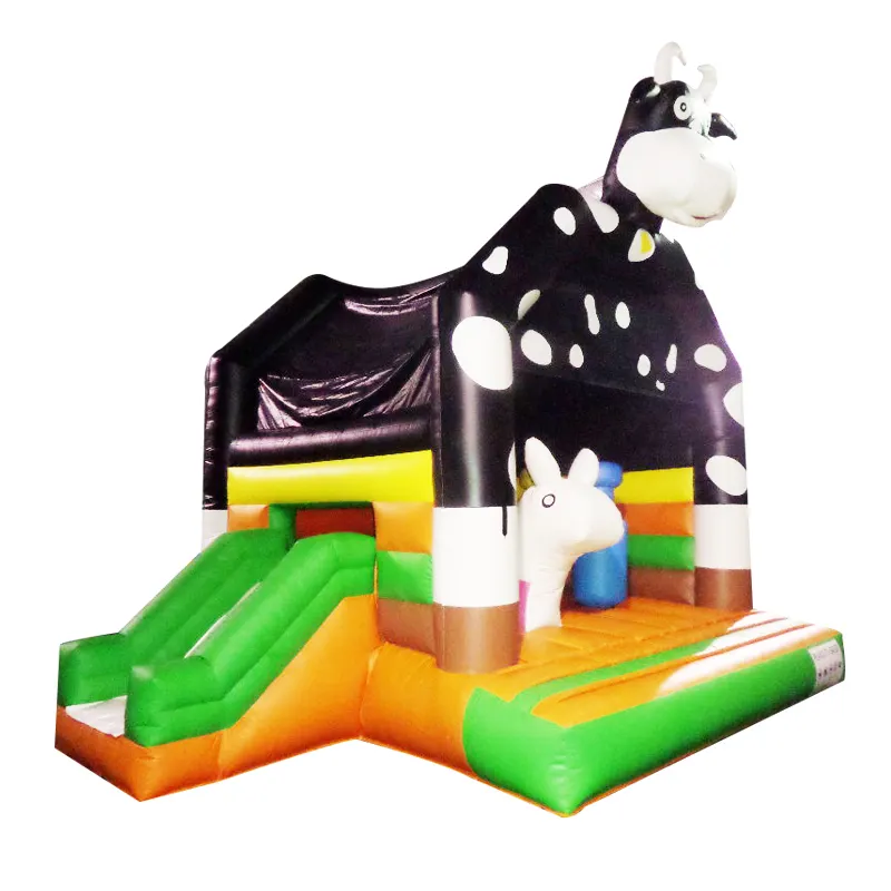 Animal inflatable bouncer combo slide cow commercial party bouncy castle with slide