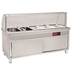 Commercial Stainless Steel Hotel Kitchen Buffet Bain Marie Electric Food Steam Warmer Table w/ Glass Shelf for Restaurant Factor