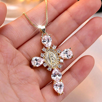 Vente flash - Collier pendentif créatif personnalisé pour les fêtes, pendentif croix de la Vierge Marie serti de diamants étincelants, cadeaux pour femmes
