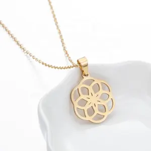 Mulheres moda colar de Jóias Rose Flor Padrão Oco Banhado A Ouro Geometria Sagrada Encantos Colar