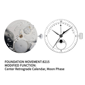 กลไกอัตโนมัติ Miyota ปรับแต่งปฏิทินแบบ Retrograde ตรงกลาง ตำแหน่ง 6 นาฬิกา พร้อมกลไก Moonphase สำหรับนาฬิกาแบบกำหนดเอง JX215M - Product Image 1