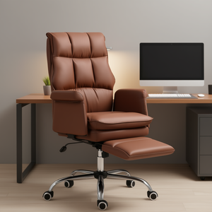Fauteuil de bureau exécutif Db Brown en cuir PU, ergonomique, pivotant, avec repose-pieds et design inclinable - Product Image 2