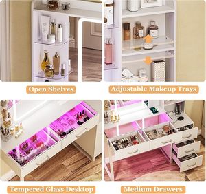 Table de toilette au design moderne, meuble de salon, table de maquillage avec miroir LED, table de toilette avec tiroir de rangement - Product Image 2