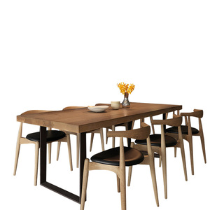 <span class=keywords><strong>Table</strong></span> à manger nordique moderne minimaliste, <span class=keywords><strong>table</strong></span> de conférence de bureau en fer rétro en bois massif, combinaison de chaises pour salon, ordinateur - Product Image 5