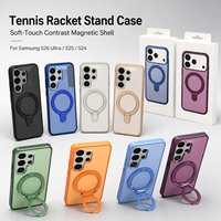 Casing Ponsel Magnet Ring Model Raket Tenis Klasik dengan Kotak Warna Elegan untuk Samsung S26 Ultra S25/S24, Lapisan Tahan Lama