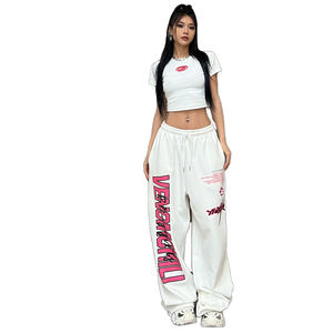 Pantalones Casuales de Hip-Hop Personalizados, Pantalones Deportivos Holgados para Mujer, Pantalones Anchos de Poliéster/Algodón con Efecto Desgastado, Pantalones Deportivos de Verano de Pierna Ancha y Cintura Media - Product Image 3