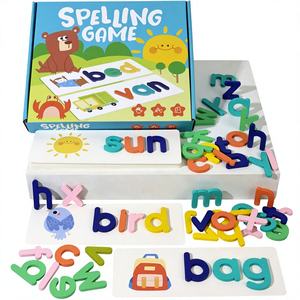 Cartes d'orthographe en bois CPC CE EN71, <span class=keywords><strong>jeu</strong></span> de construction de mots Montessori pour enfants, <span class=keywords><strong>jeu</strong></span> d'orthographe éducatif pour la classe et la maison - Product Image 2