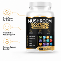 Complexe Premium 5 Champignons Nootropiques Crinière de Lion, Reishi, Cordyceps – 60 Gélules – Vitamines de Soutien Cérébral – Supplément Marque Blanche OEM
