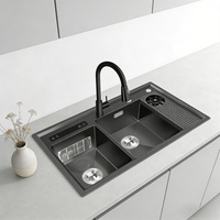 Évier multifonctionnel à ultrasons en acier inoxydable 304, évier d'angle de cuisine brossé à montage en surface pour petits espaces, cuisine moderne