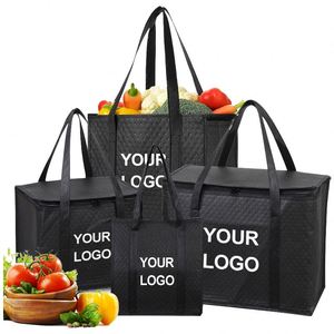 Sac isotherme personnalisé en non-tissé pour livraison de repas, sac fourre-tout réutilisable isolé, sac d'épicerie isolé en feuille d'aluminium avec logo - Product Image 1