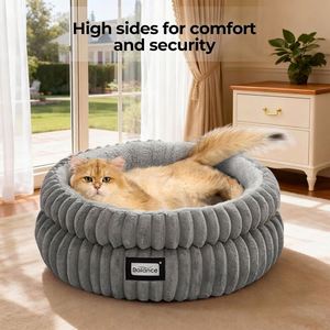 Coussin pour chat Deep Sleep Donut, forme ronde, en fausse fourrure, confortable et chaud, avec rebord haut, lavable en machine, base antidérapante - Product Image 2