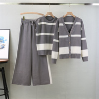 Ensemble Pull Mode Femme avec Débardeur Col Rond et Cardigan Ample Col V, Rayures Longues Taille Haute