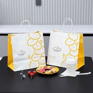 Custom Eco-Friendly Disposable Biodegradable Recyclable Kraft Paper <b>Bag</b> Flat Handles Offset Printing for Bakery Dessert Cookies - Product Image 6
