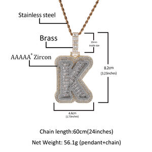 قلادة مخصصة بحرف واحد من الأبجدية الإنجليزية A-Z على شكل باجيت، قلادة بأحرف كبيرة وأرقام للنساء والرجال، مجوهرات هيب هوب - Product Image 6